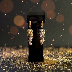 Chic Golden and Multicolor Pearl Beaded Cluster Earrings